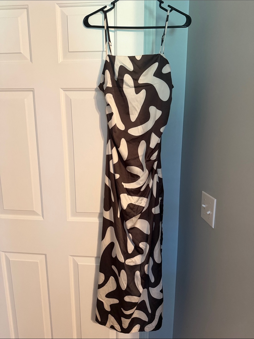 Brown & Cream Abstract Maxi Slip Dress with Spaghetti Straps